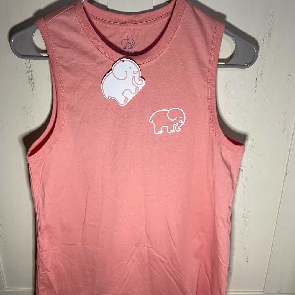Ivory Ella coral Pink blue + palm trees Elephant Tank Top XS, S, L